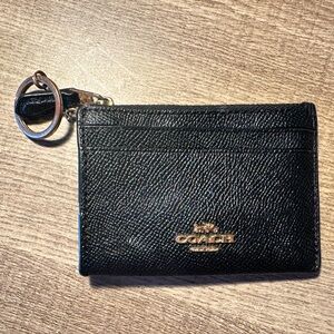 Coach Black Card Holder with Key Ring